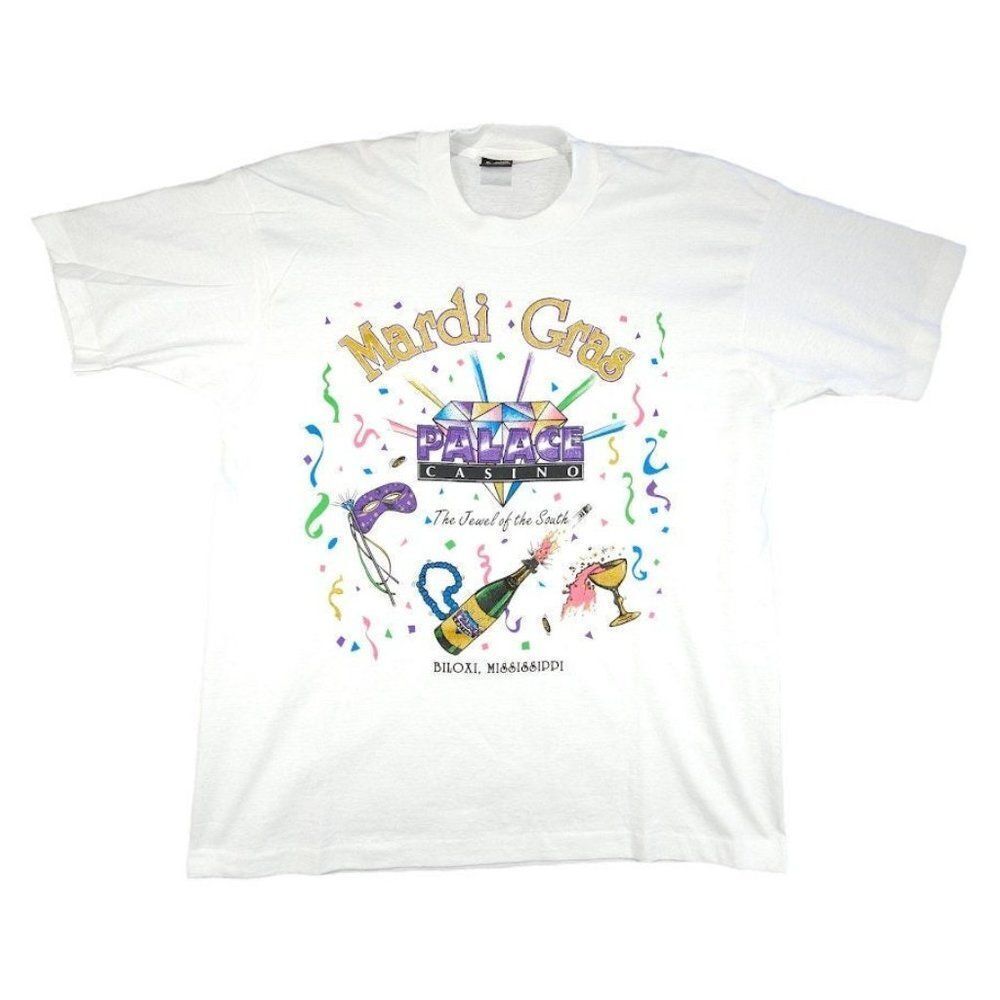 Vintage Mardi Gras T Shirt Mens Size XL White 90s Palace Casino Biloxi Miss